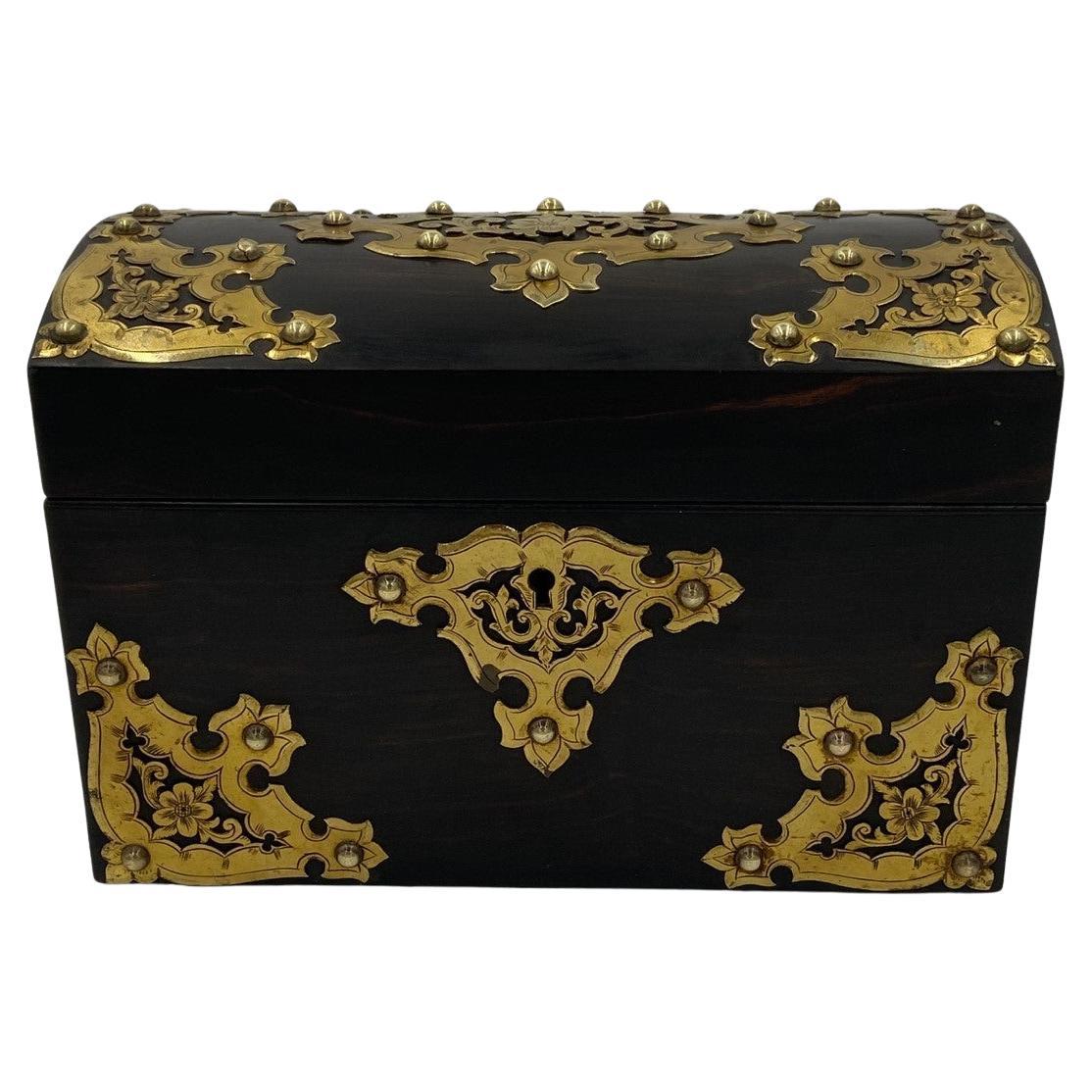 Antiguo Cubo de Té Coromandel Victoriano Montado en Latón