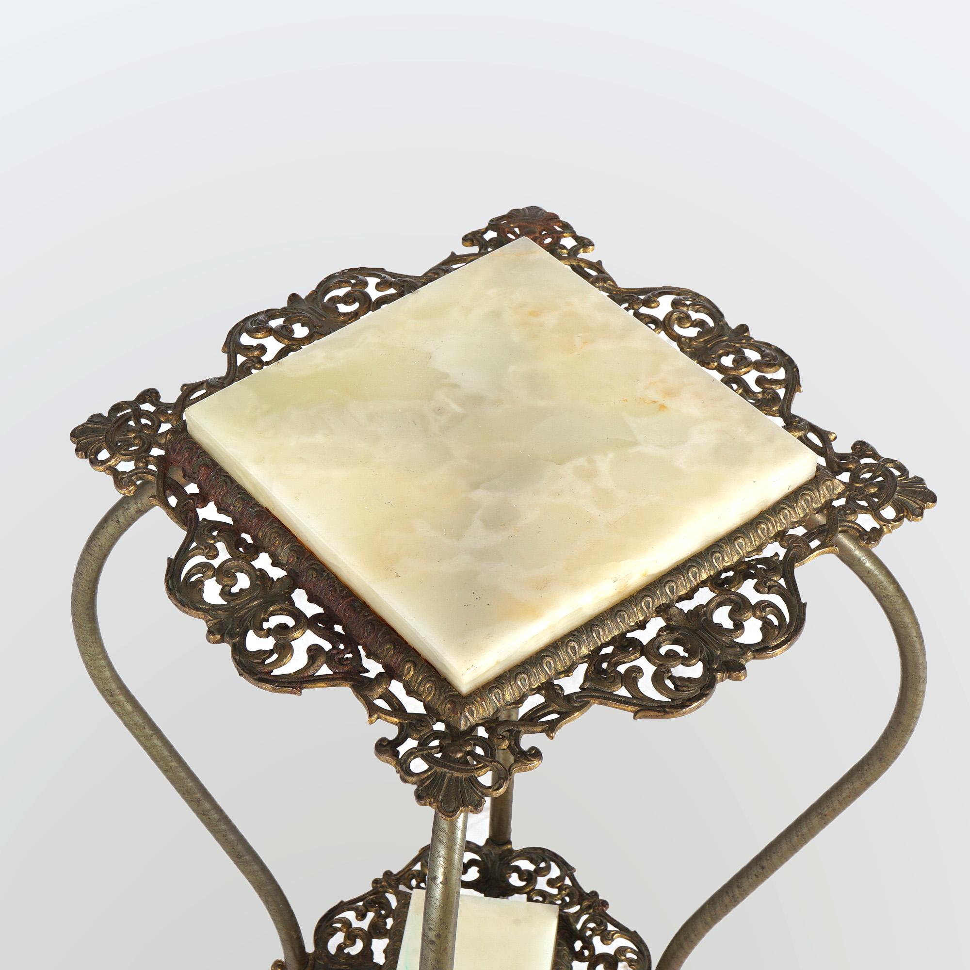 XIX secolo Antico supporto vittoriano per piante in ottone e onice C1890 in vendita