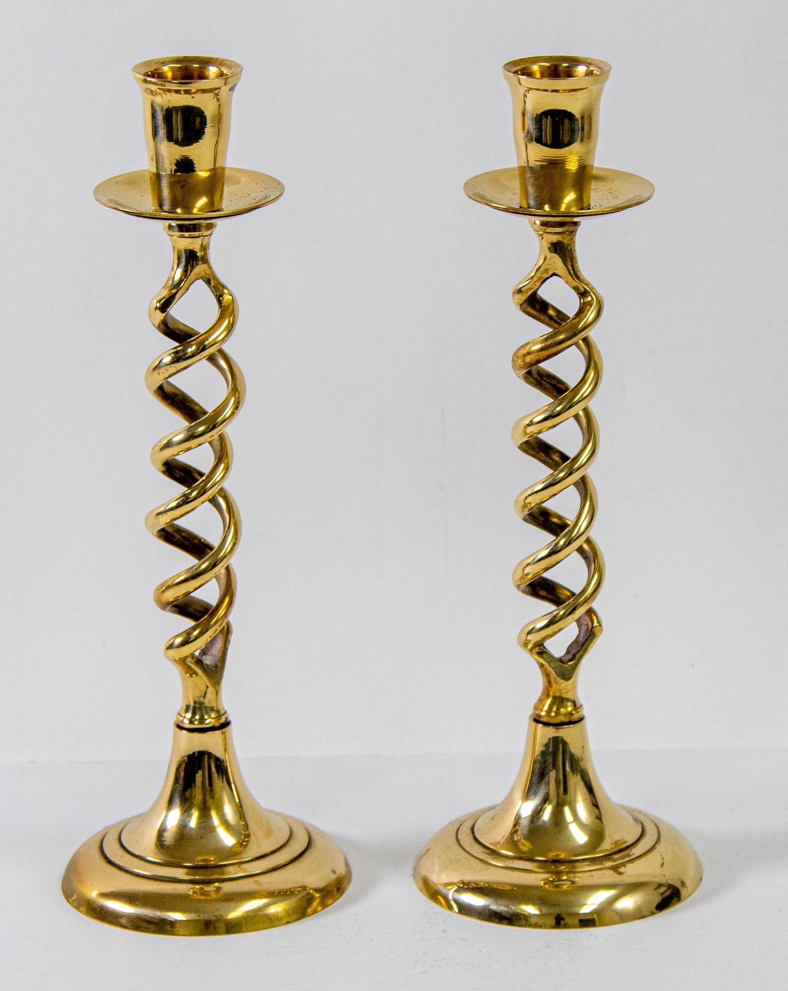 Antique Victorian Brass Pair of Barley Twist Candlesticks 4