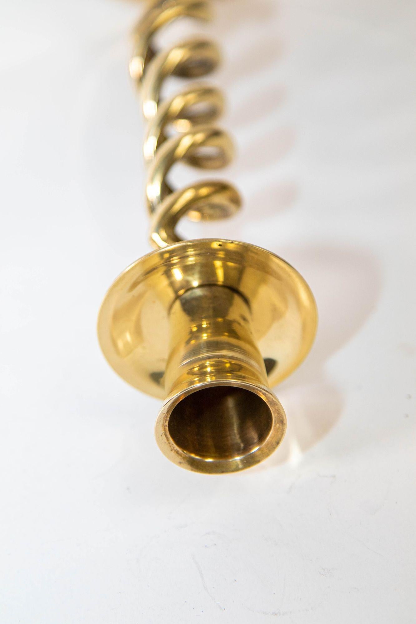 Antique Victorian Brass Pair of Barley Twist Candlesticks 1