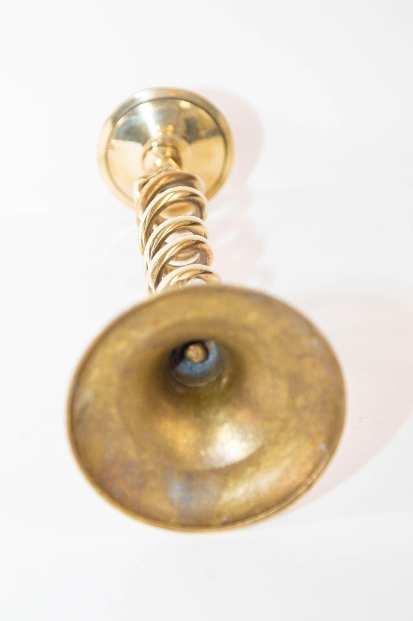Antique Victorian Brass Pair of Barley Twist Candlesticks 2