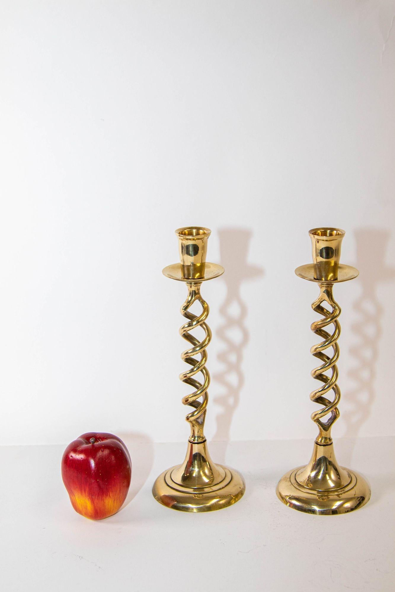 Antique Victorian Brass Pair of Barley Twist Candlesticks 3