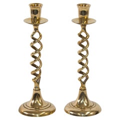 Antique Victorian Brass Pair of Barley Twist Candlesticks