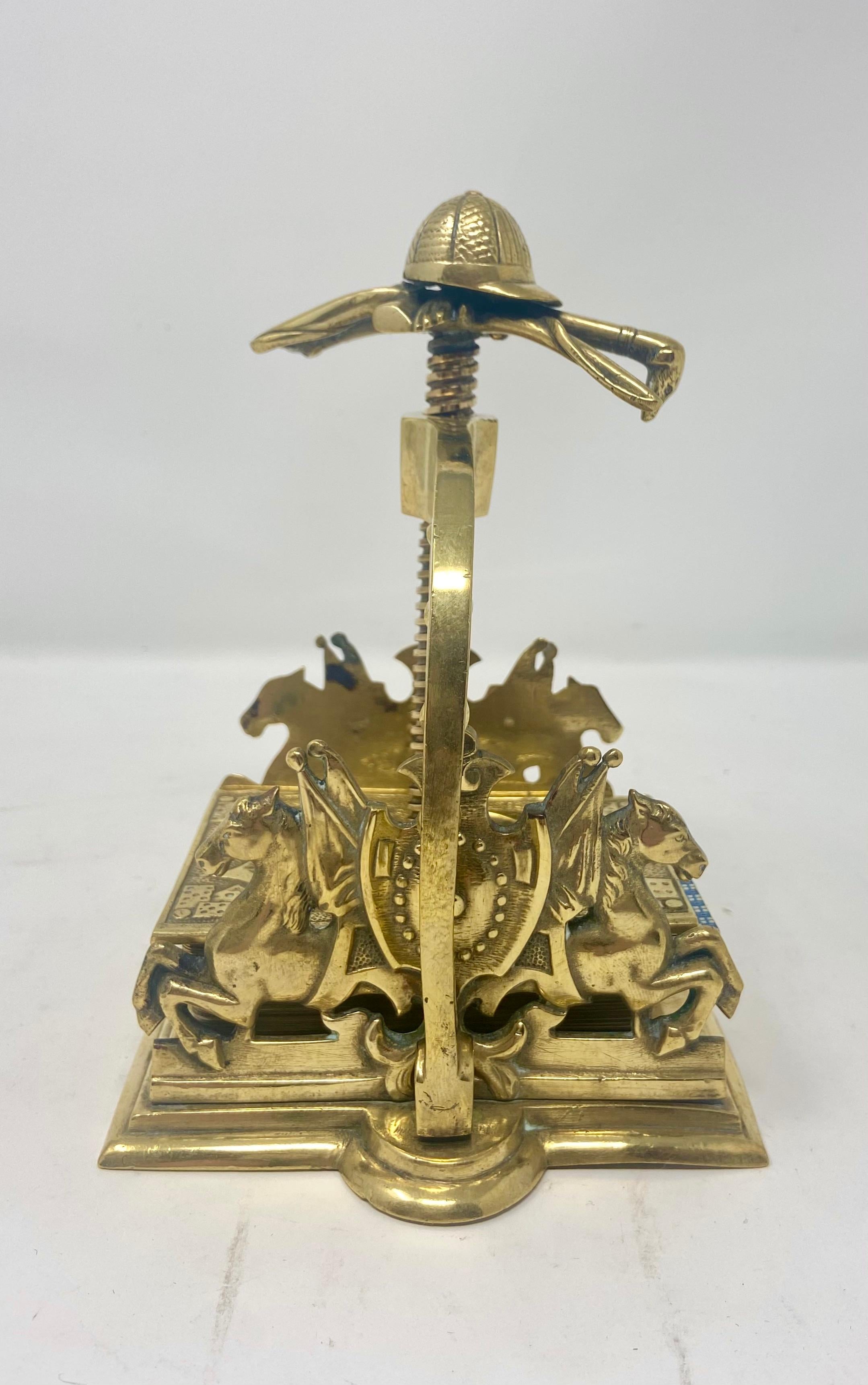 20th Century Antique Victorian Brass Playing Card Press in a Horse Racing Theme, Circa 1900.