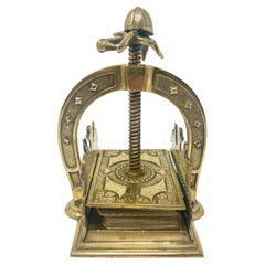 Antique Victorian Brass Playing Card Press in a Horse Racing Theme, Circa 1900.