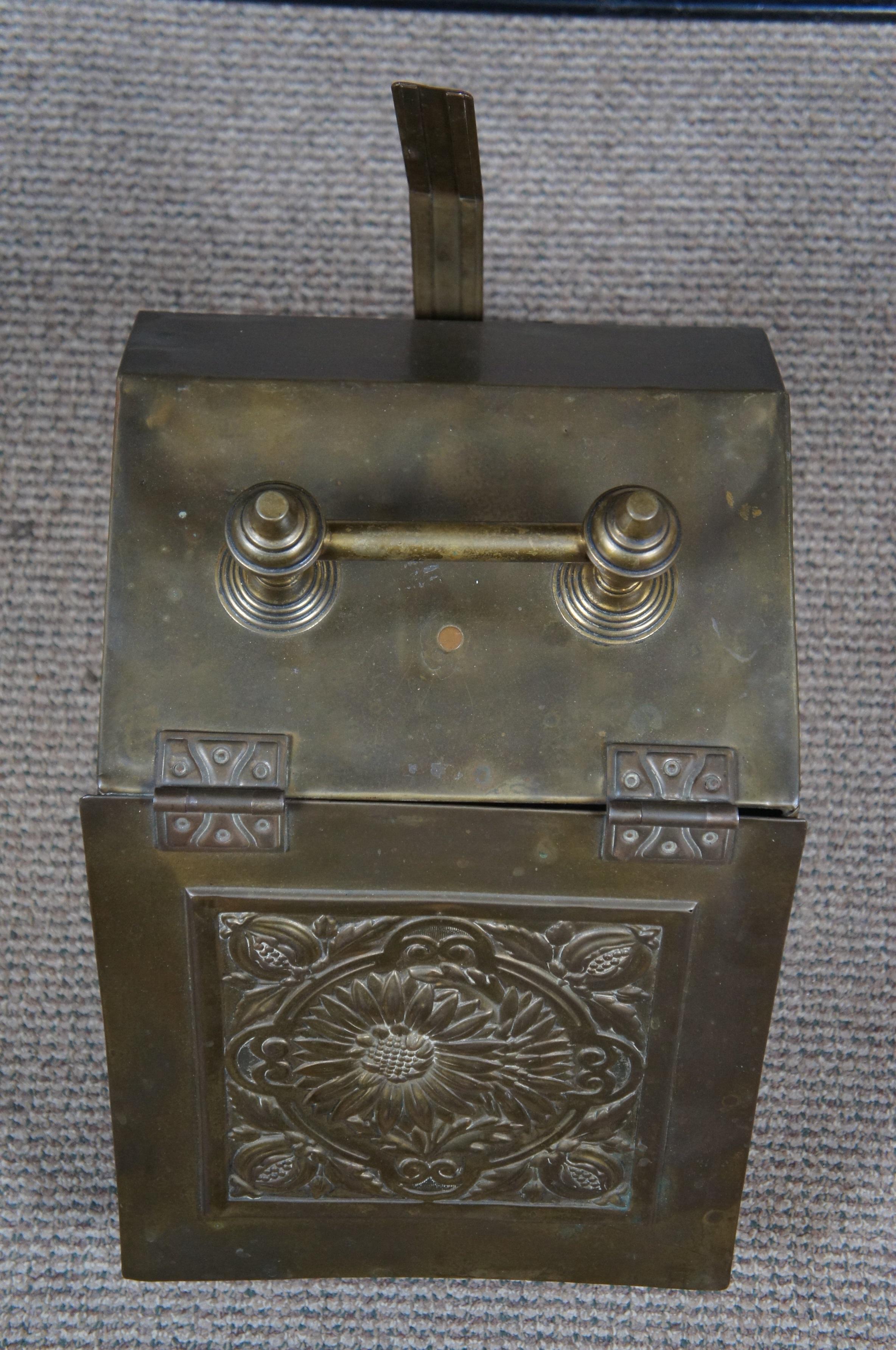 Antique Victorian Brass Pomegranate Fireplace Coal Scuttle Hod & Shovel 17