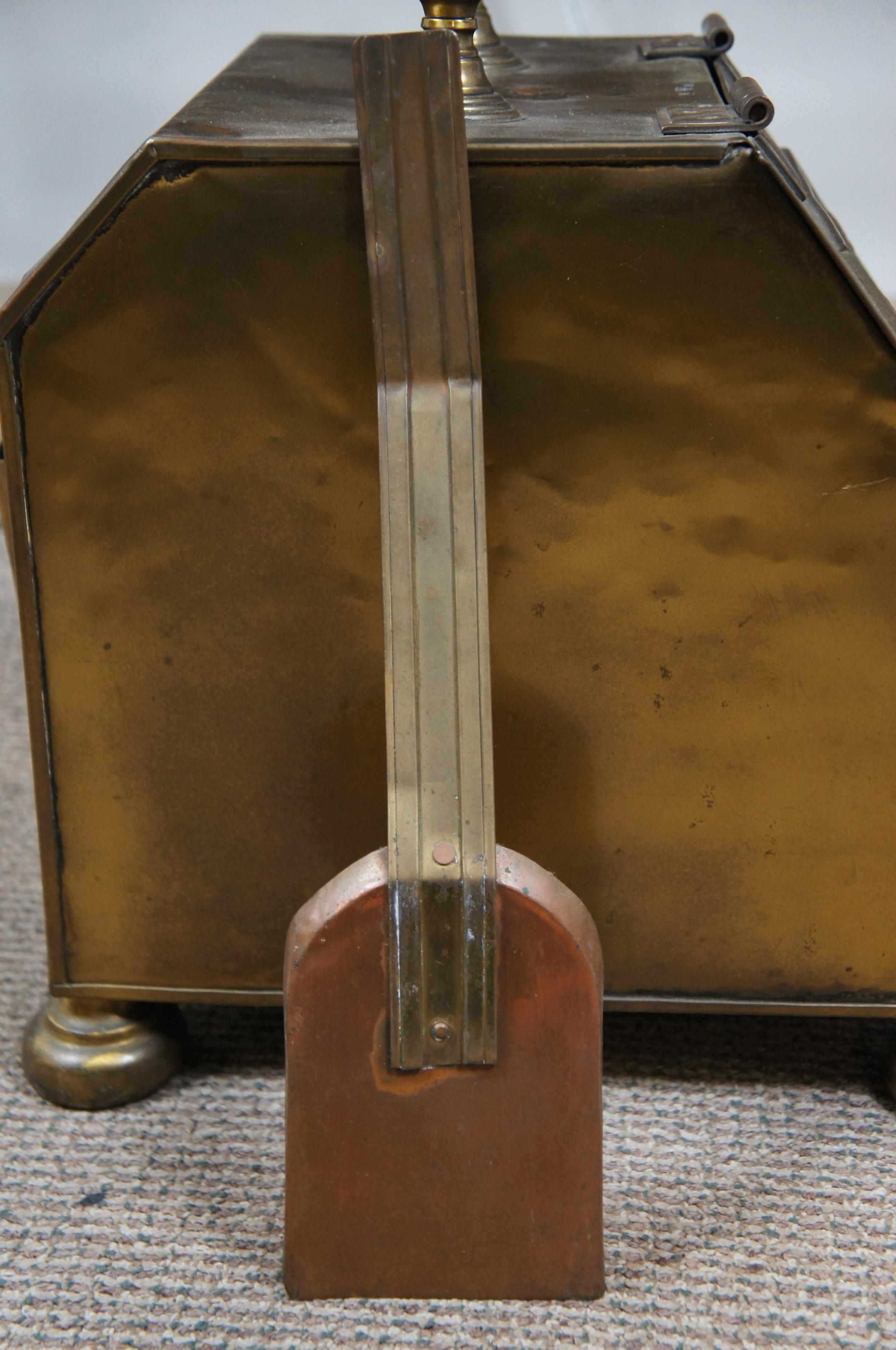 Antique Victorian Brass Pomegranate Fireplace Coal Scuttle Hod & Shovel 17