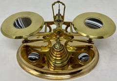 Antique Victorian Brass & Scottish Agate Postal Scale & Weights, Circa 1865-1870