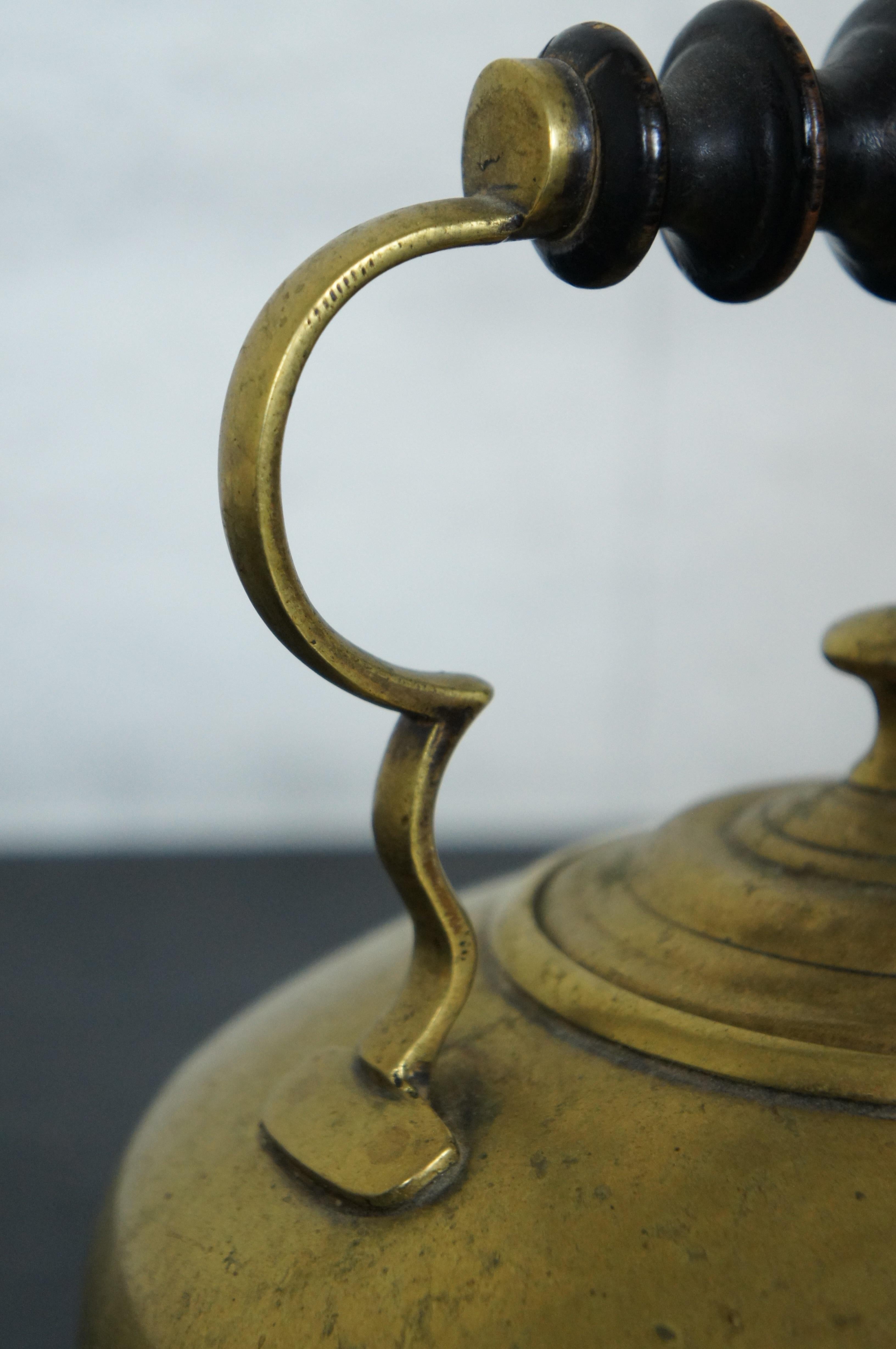 Antique Victorian Brass Scottish Toddy Tea Pot Coffee Kettle Wood Handle 7