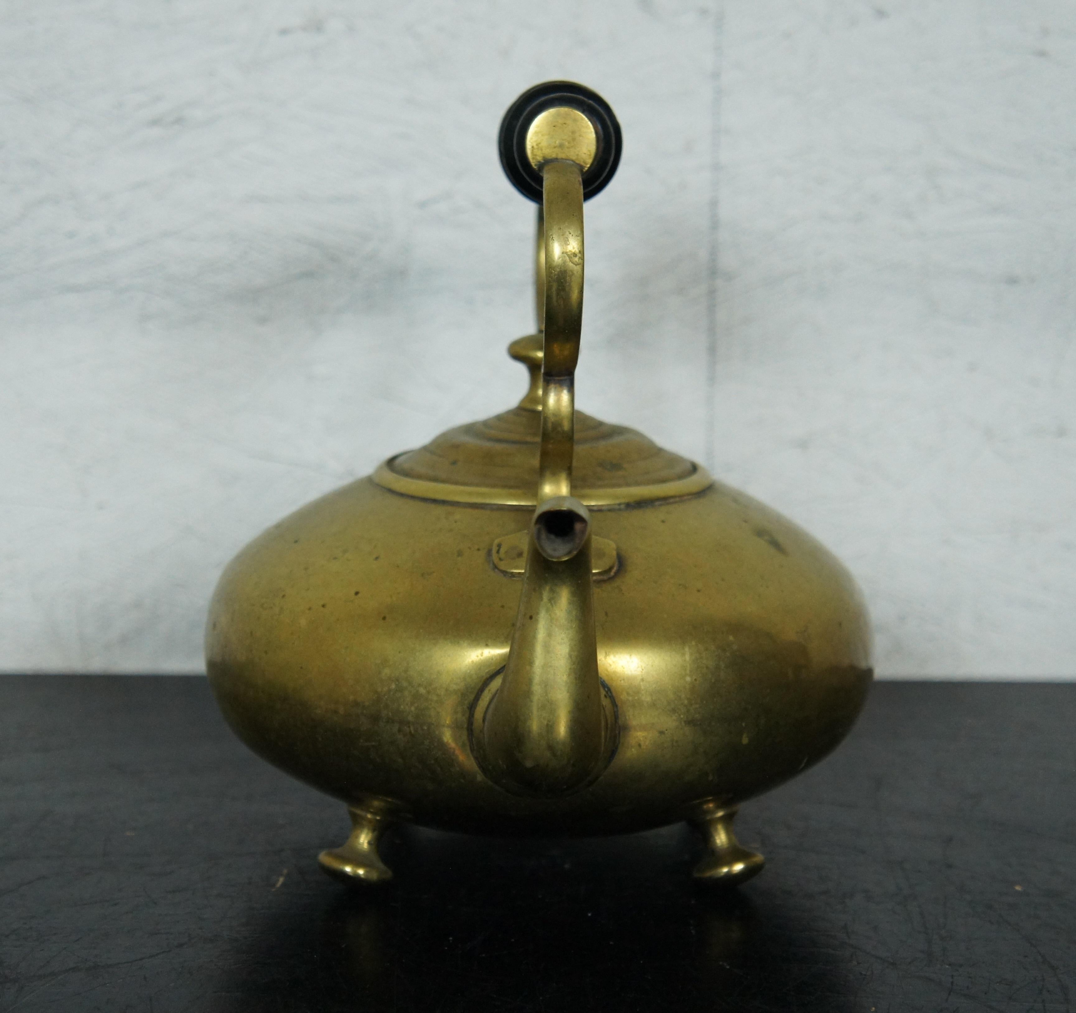 19th Century Antique Victorian Brass Scottish Toddy Tea Pot Coffee Kettle Wood Handle