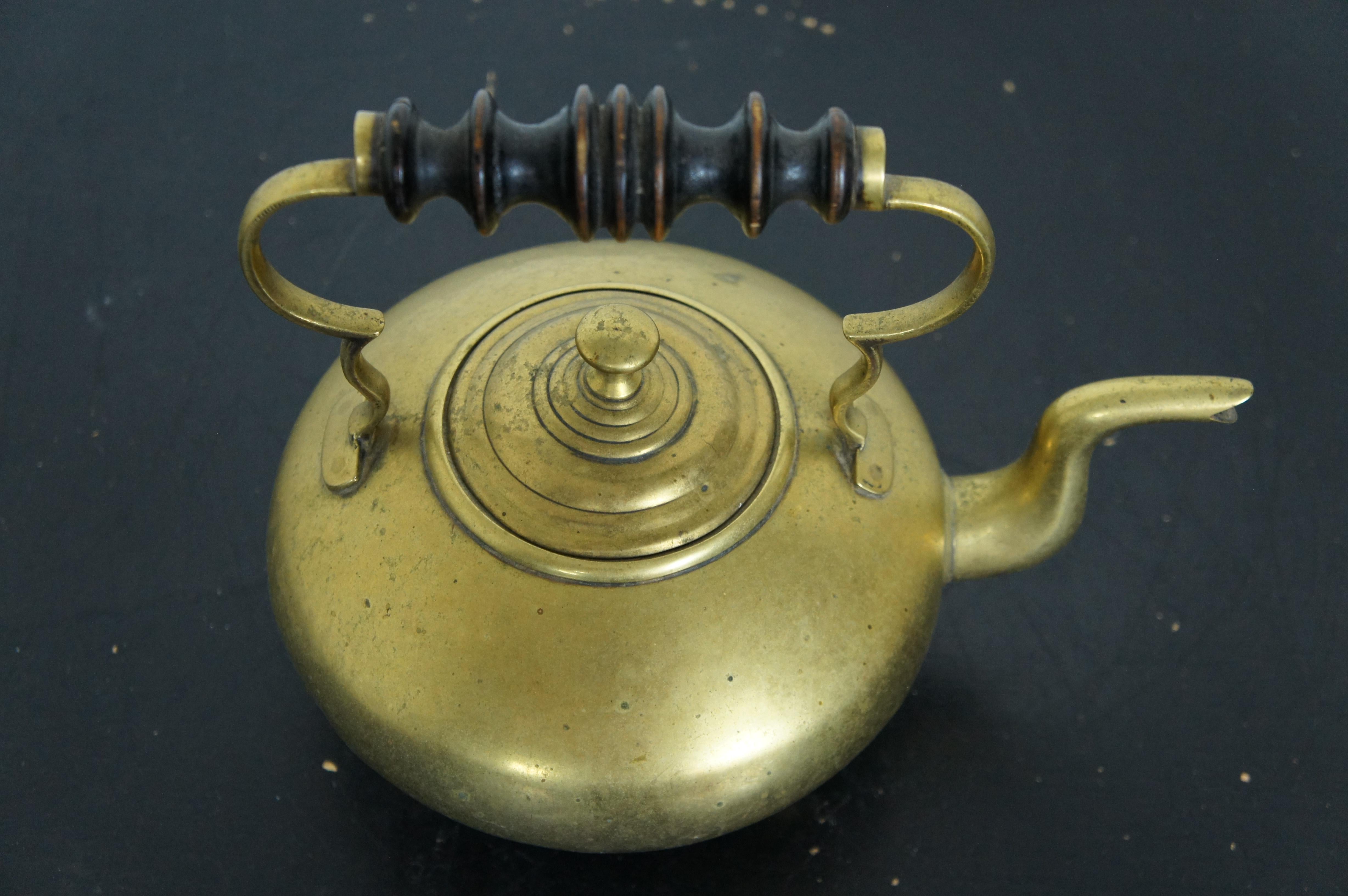 Antique Victorian Brass Scottish Toddy Tea Pot Coffee Kettle Wood Handle 1