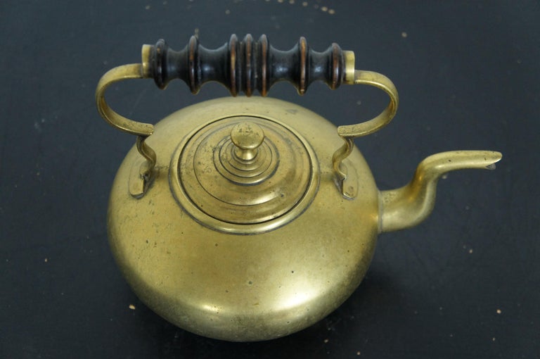 Antique Victorian Brass Scottish Toddy Tea Pot Coffee Kettle Wood Handle 2