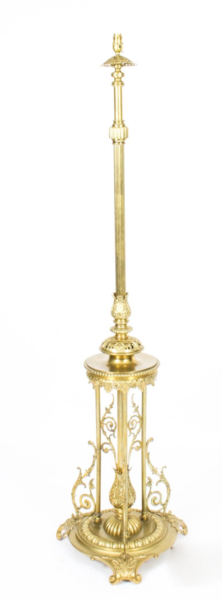 Antique Victorian Brass Telescopic Standard Lamp Late 19th C 8