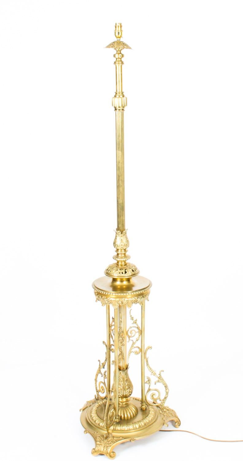 English Antique Victorian Brass Telescopic Standard Lamp Late 19th C