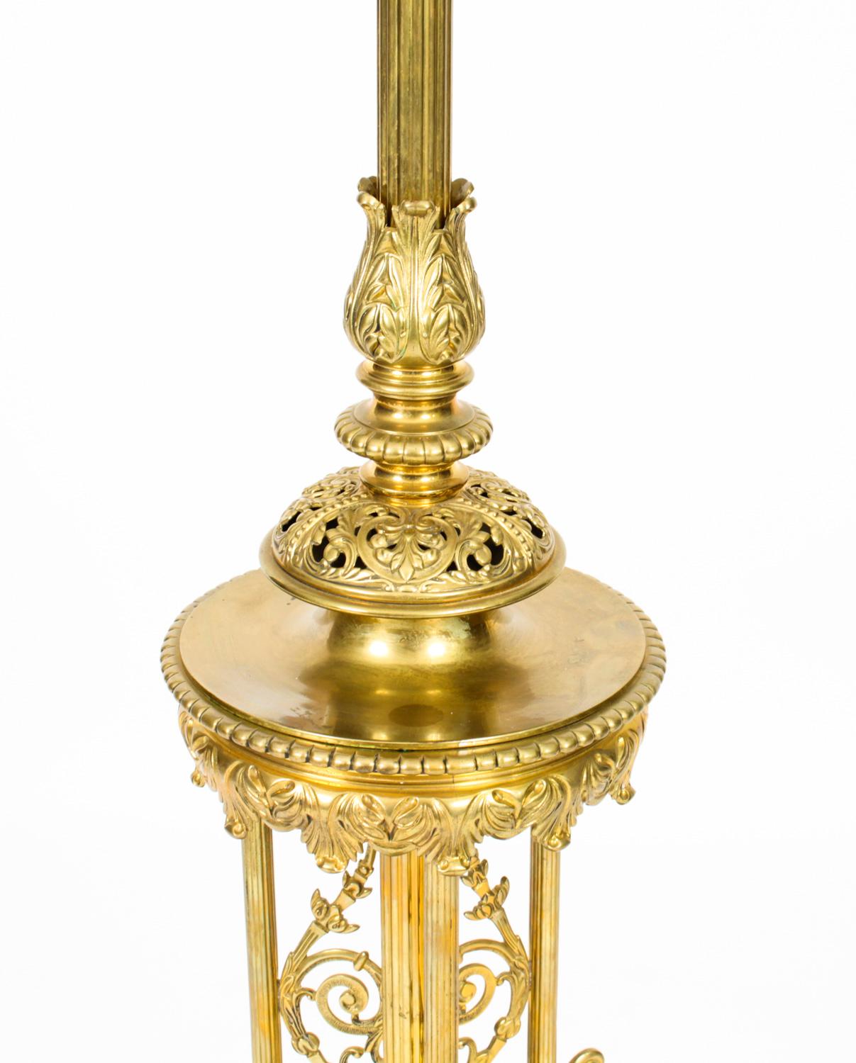 Antique Victorian Brass Telescopic Standard Lamp Late 19th C 3