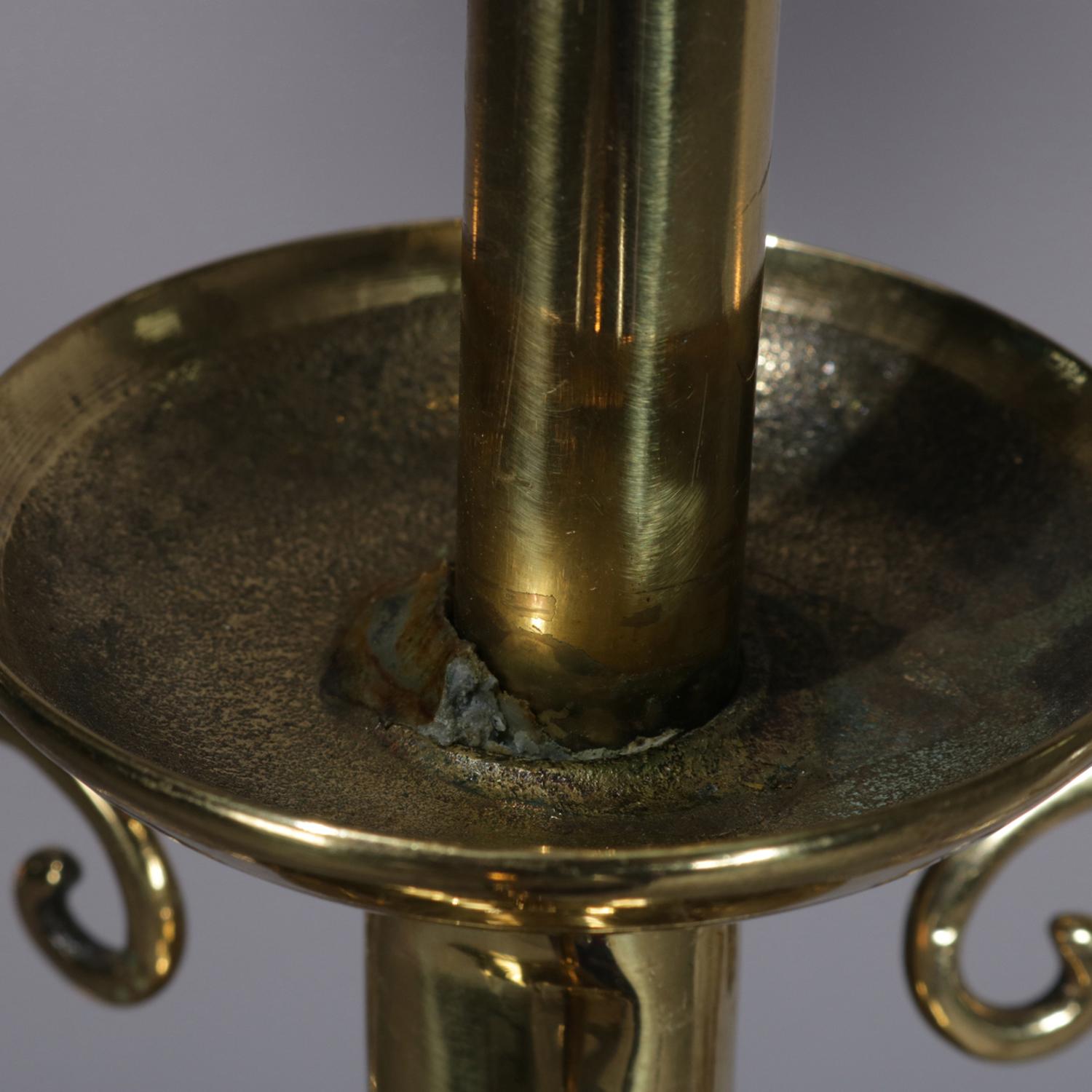 Antique Victorian Brass Three-Light Electrified Gas Chandelier, Weight Driven 5