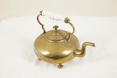Antique Victorian Brass Toddy Kettle, Milk Glass Handle, Scotland, 1880