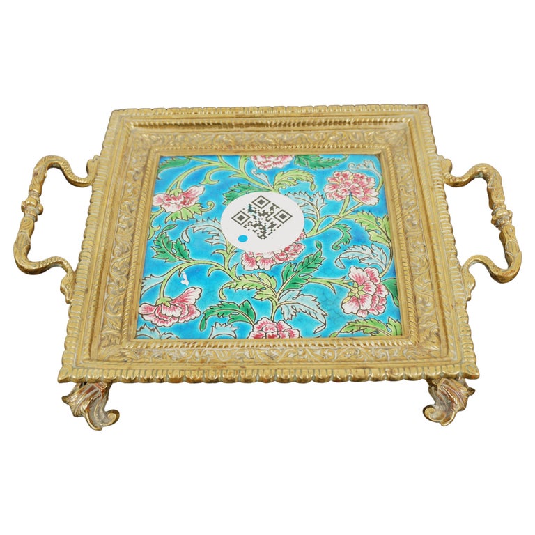 Antique Victorian Brass Trivet, Stand, Tray, Majolica Plate, England 1890, H576 For Sale at 1stDibs