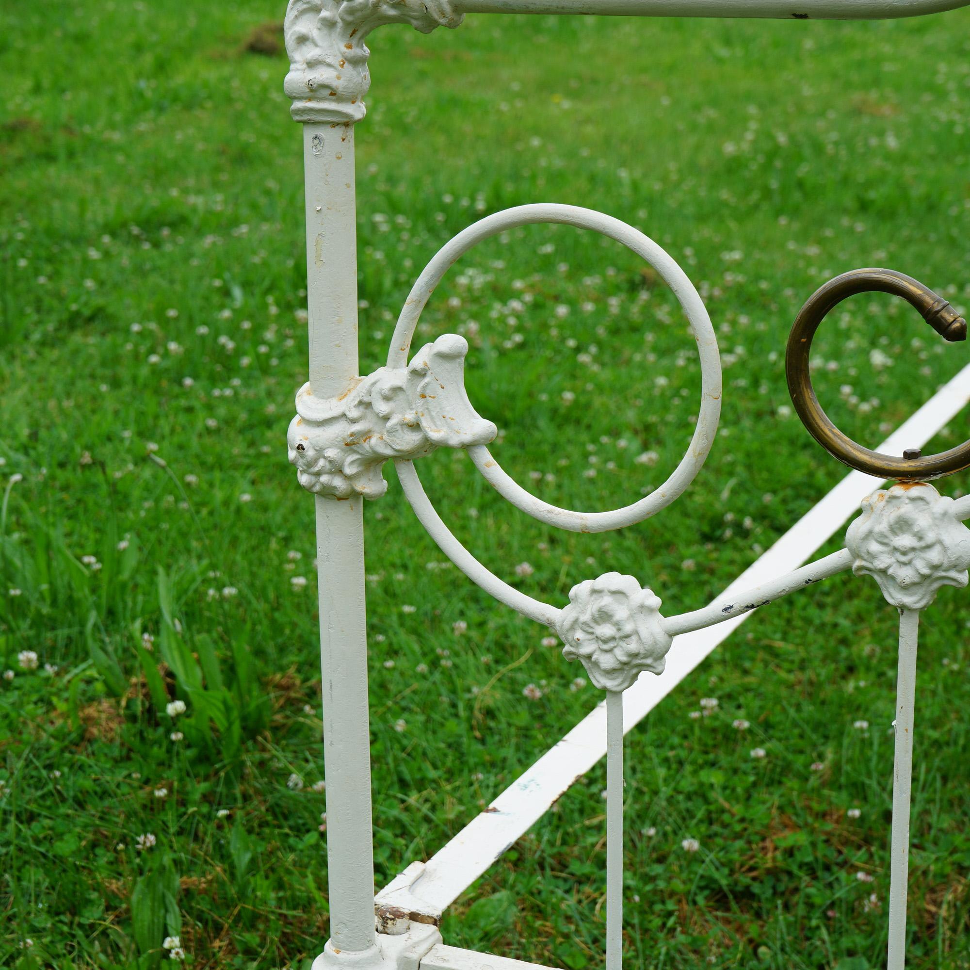 Antique Victorian Brass & White Painted Iron Full Size Bed Frame C1890 3