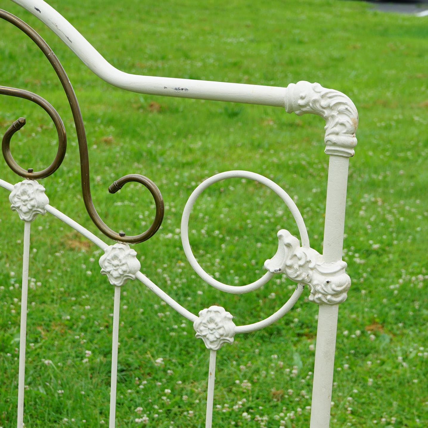Antique Victorian Brass & White Painted Iron Full Size Bed Frame C1890 4