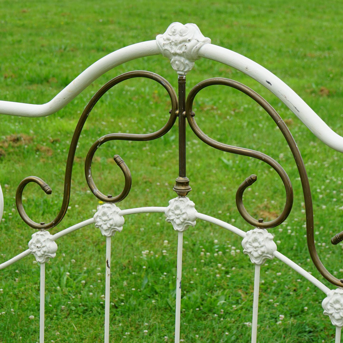 Antique Victorian Brass & White Painted Iron Full Size Bed Frame C1890 5