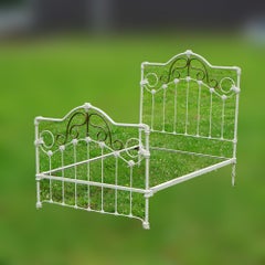 Antique Victorian Brass & White Painted Iron Full Size Bed Frame C1890