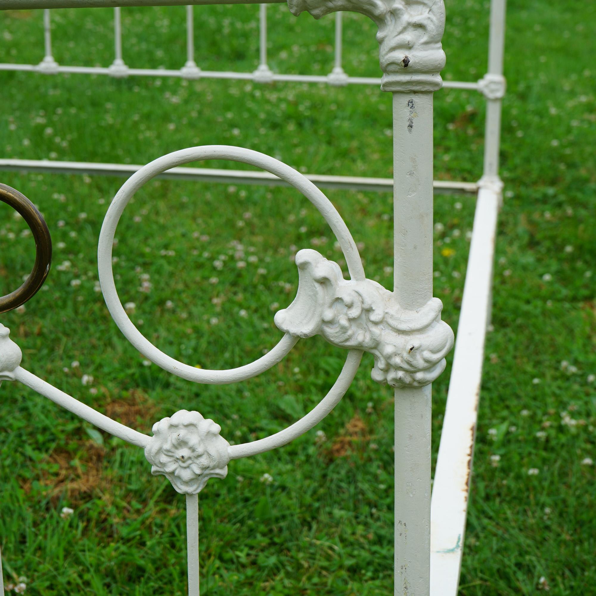 Antique Victorian Brass & White Painted Iron Full Size Bed Frame C1890 1