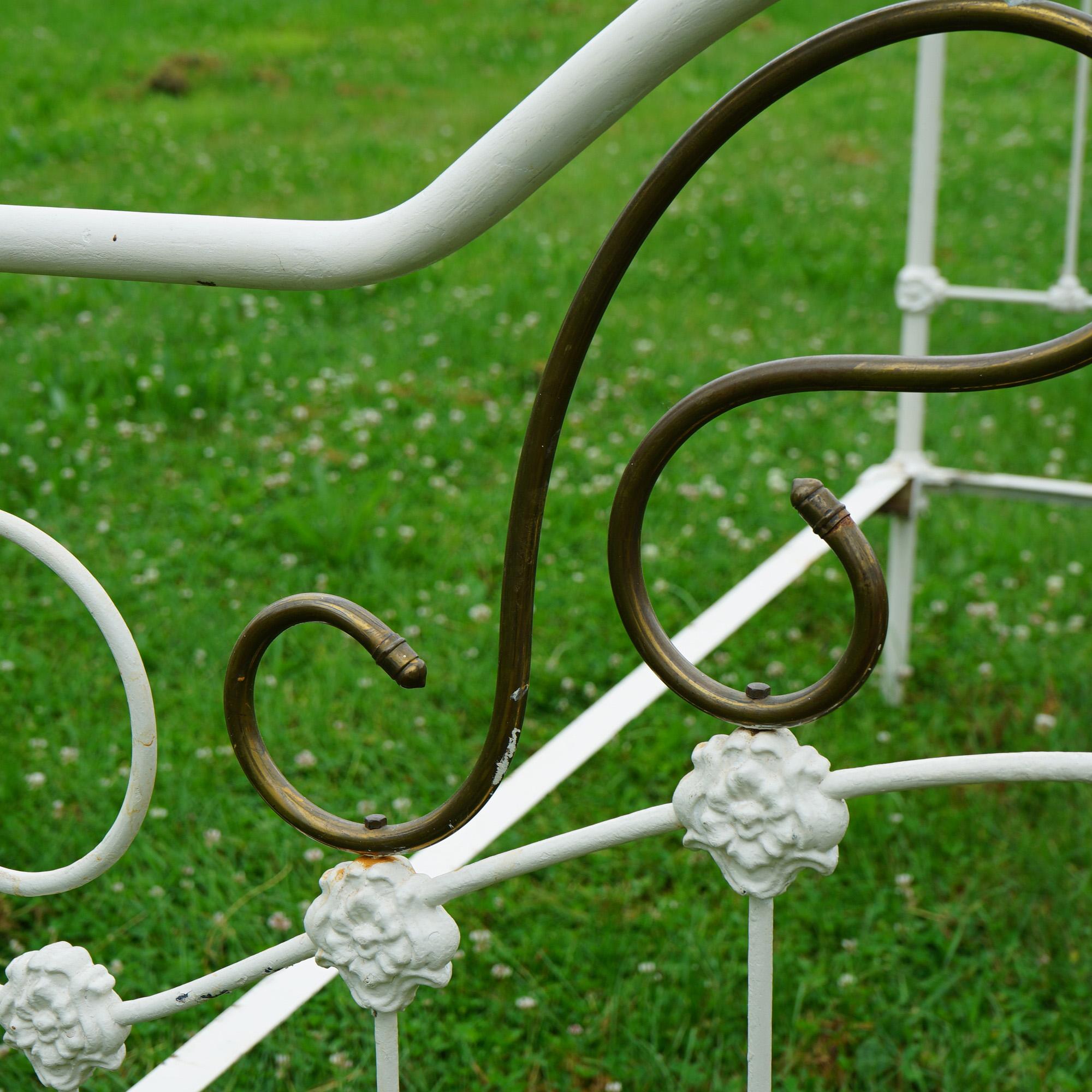Antique Victorian Brass & White Painted Iron Full Size Bed Frame C1890 2