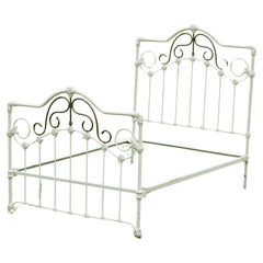 Antique Victorian Brass & White Painted Iron Full Size Bed Frame C1890