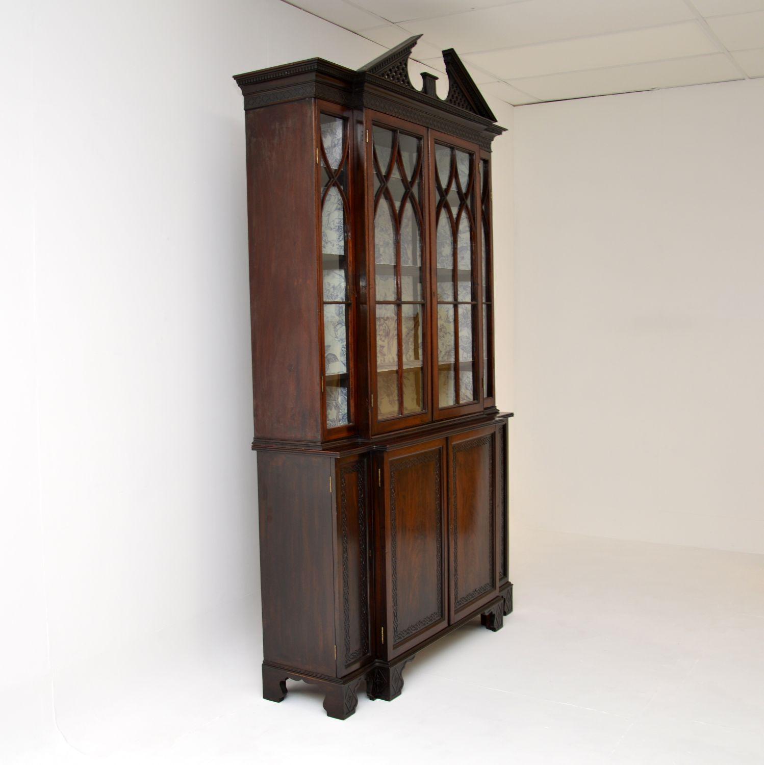 Chippendale Antique Victorian Breakfront Bookcase For Sale