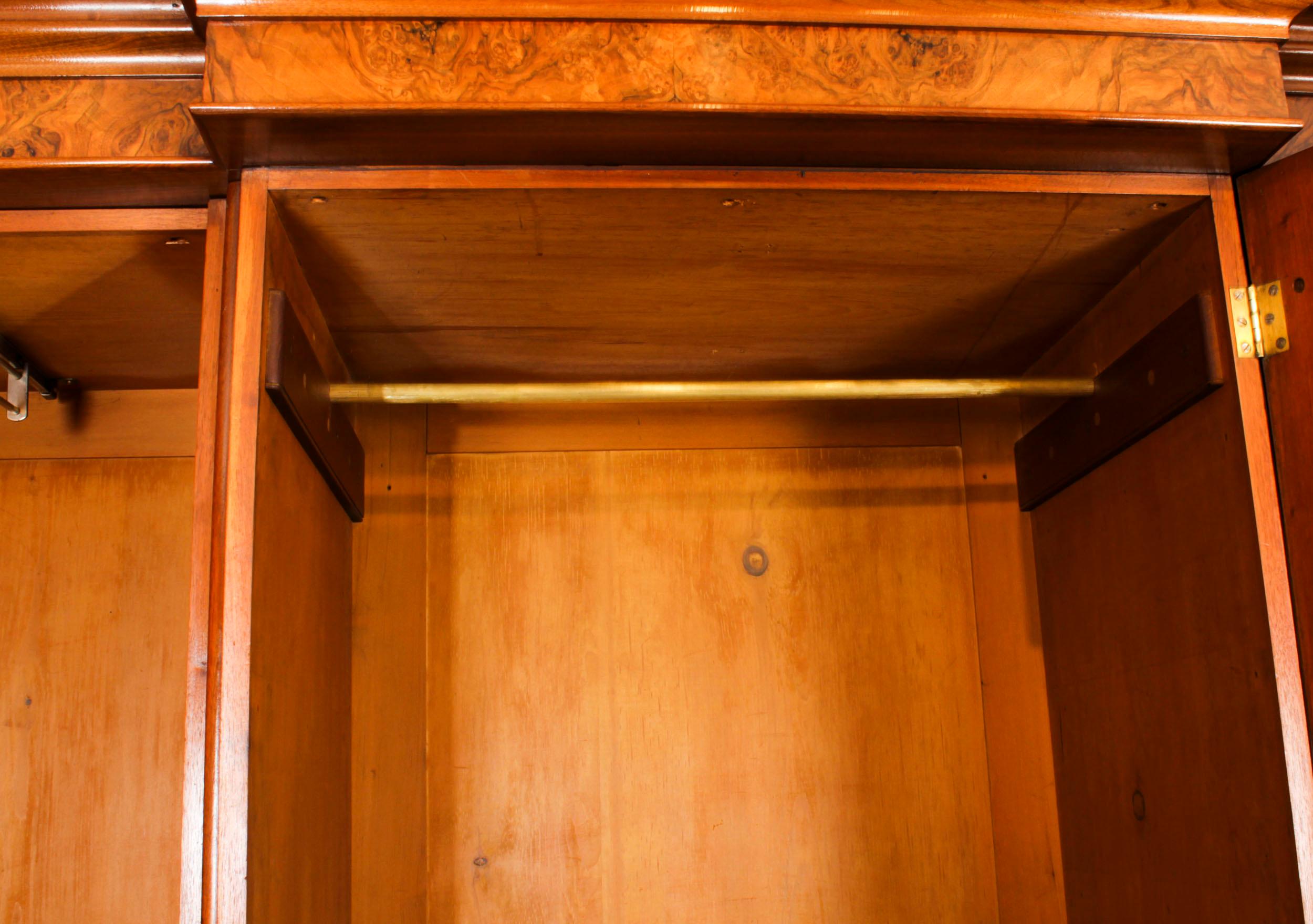 Antique Victorian Breakfront Burr Walnut Wardrobe, 19th Century 7