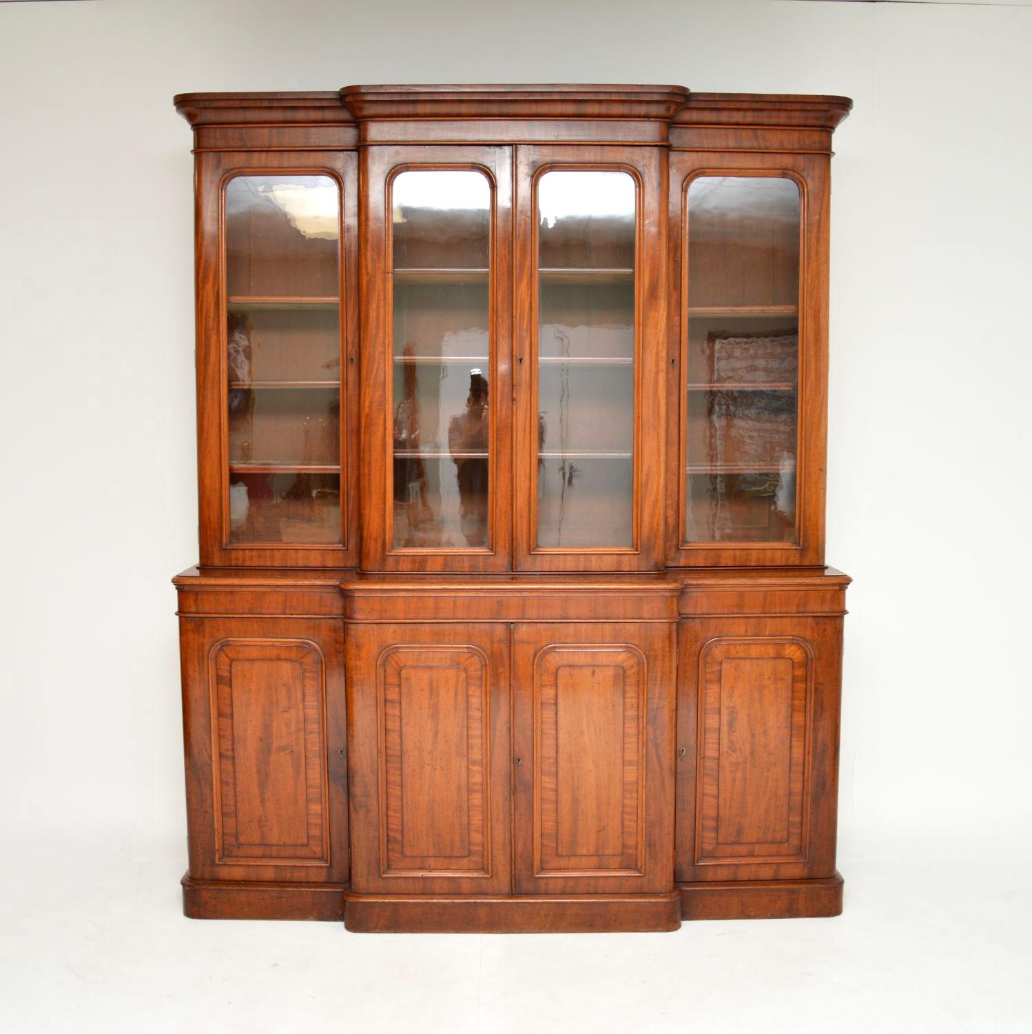 English Antique Victorian Breakfront Library Bookcase