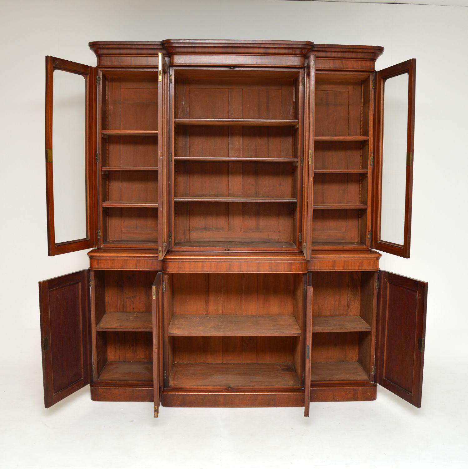 19th Century Antique Victorian Breakfront Library Bookcase