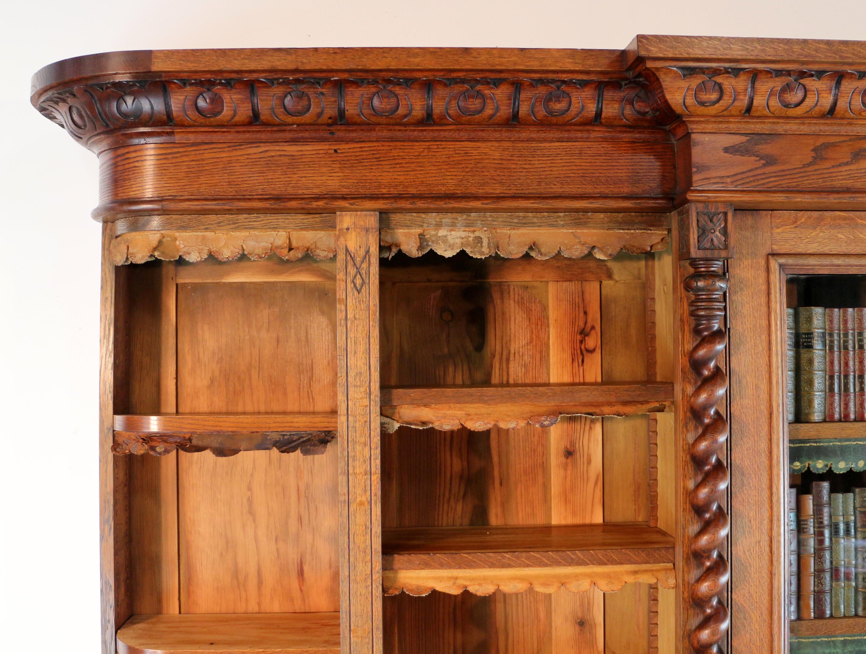 Antique Victorian Breakfront Oak Bookcase from Kellie Castle by Garnett & Sons 1
