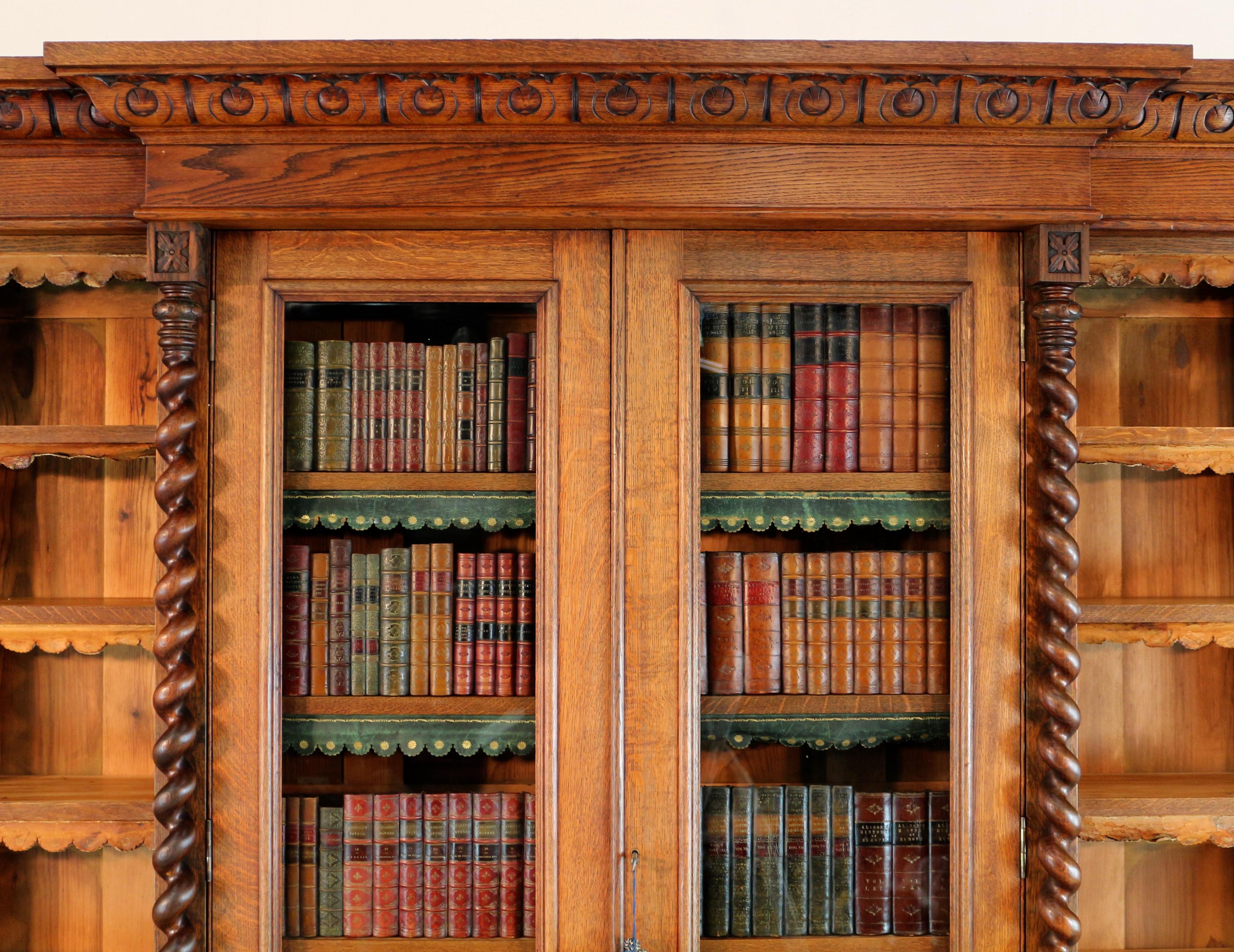 Antique Victorian Breakfront Oak Bookcase from Kellie Castle by Garnett & Sons 4