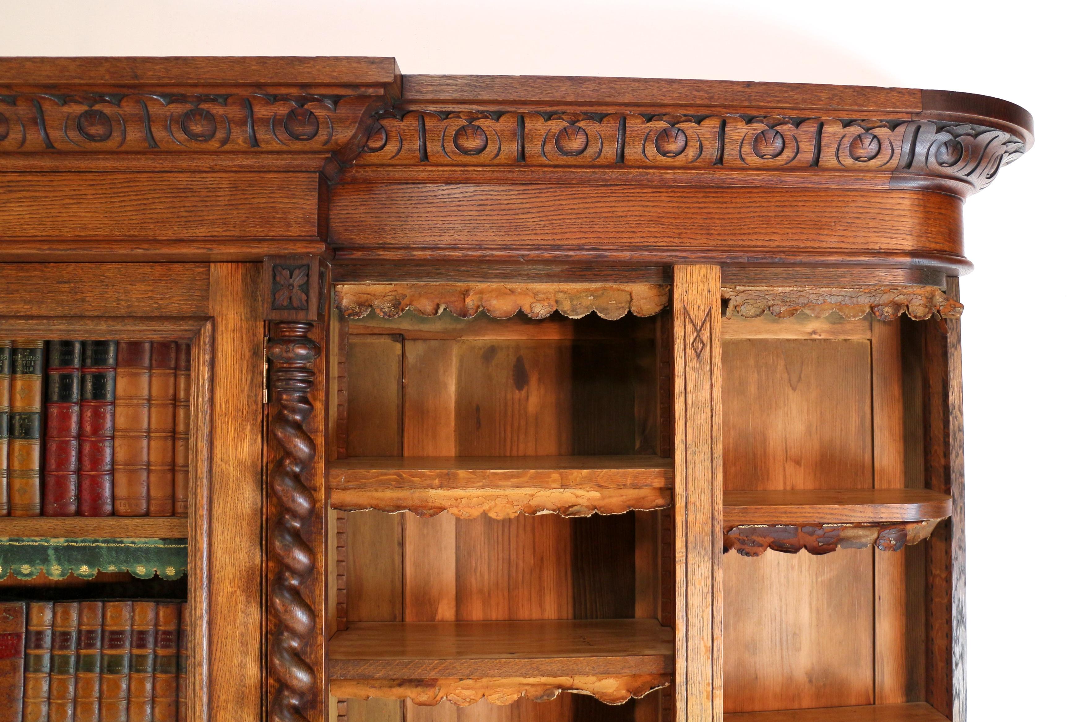 Antique Victorian Breakfront Oak Bookcase from Kellie Castle by Garnett & Sons 5