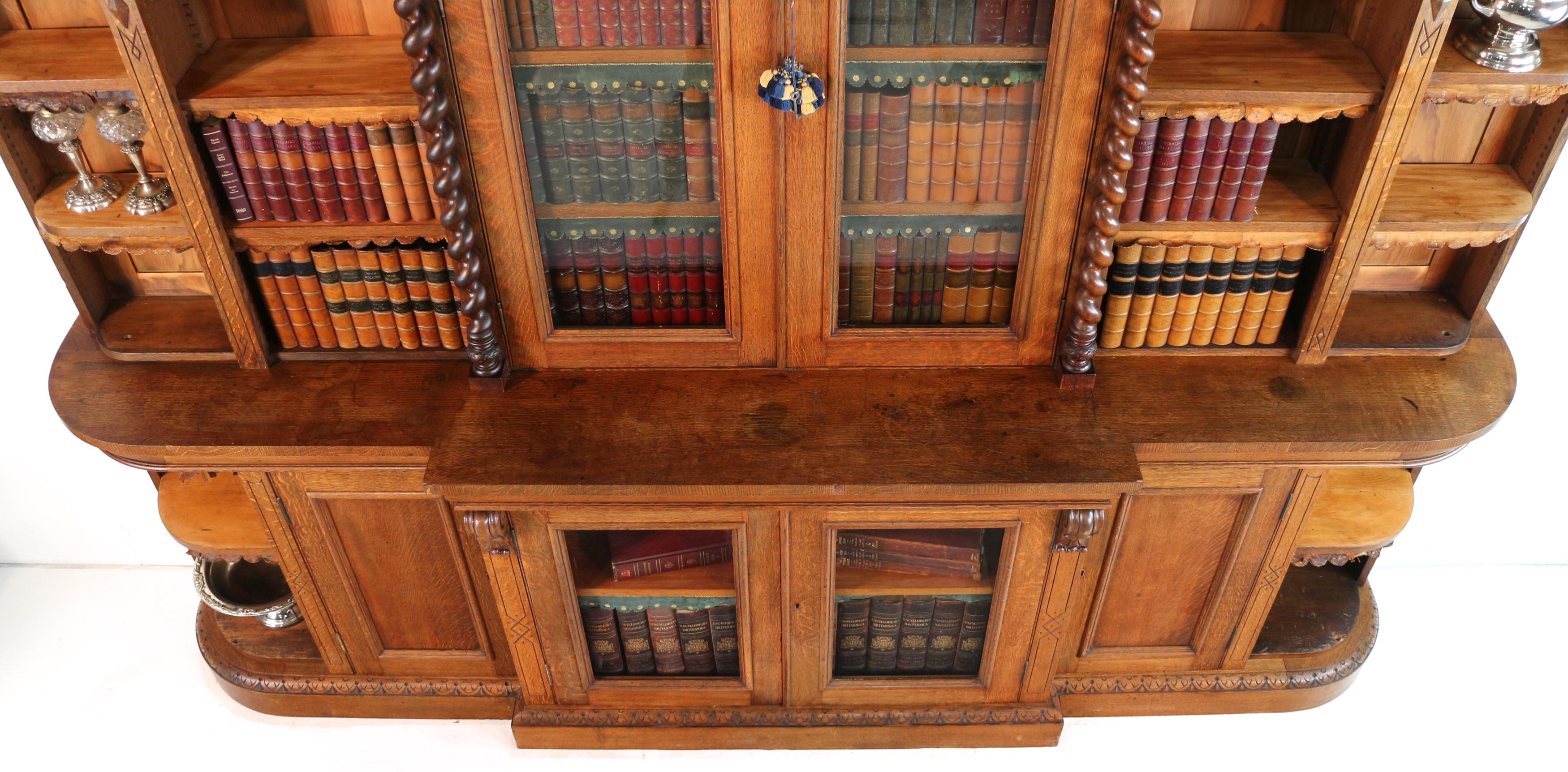 Antique Victorian Breakfront Oak Bookcase from Kellie Castle by Garnett & Sons 9