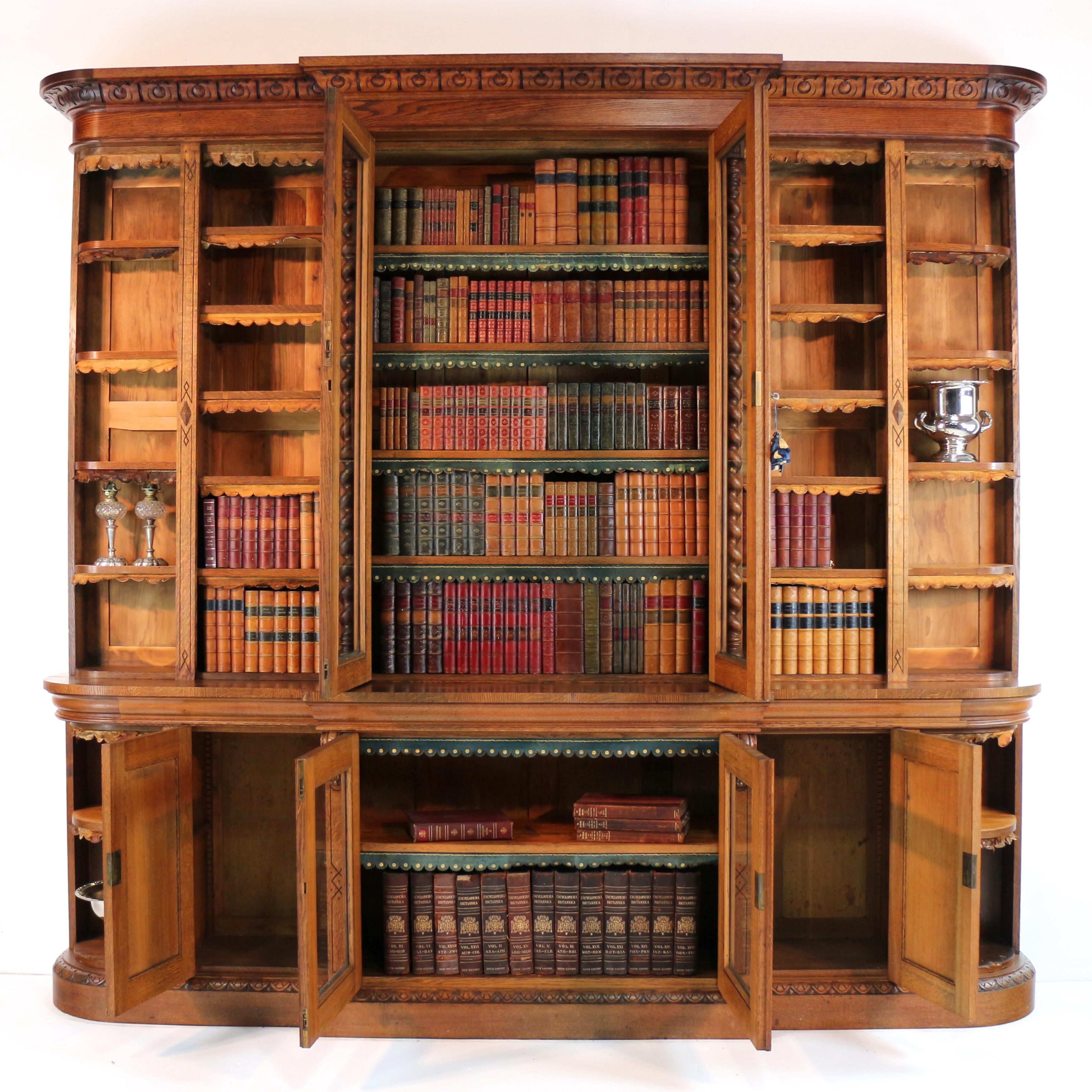 Antique Victorian Breakfront Oak Bookcase from Kellie Castle by Garnett & Sons 10