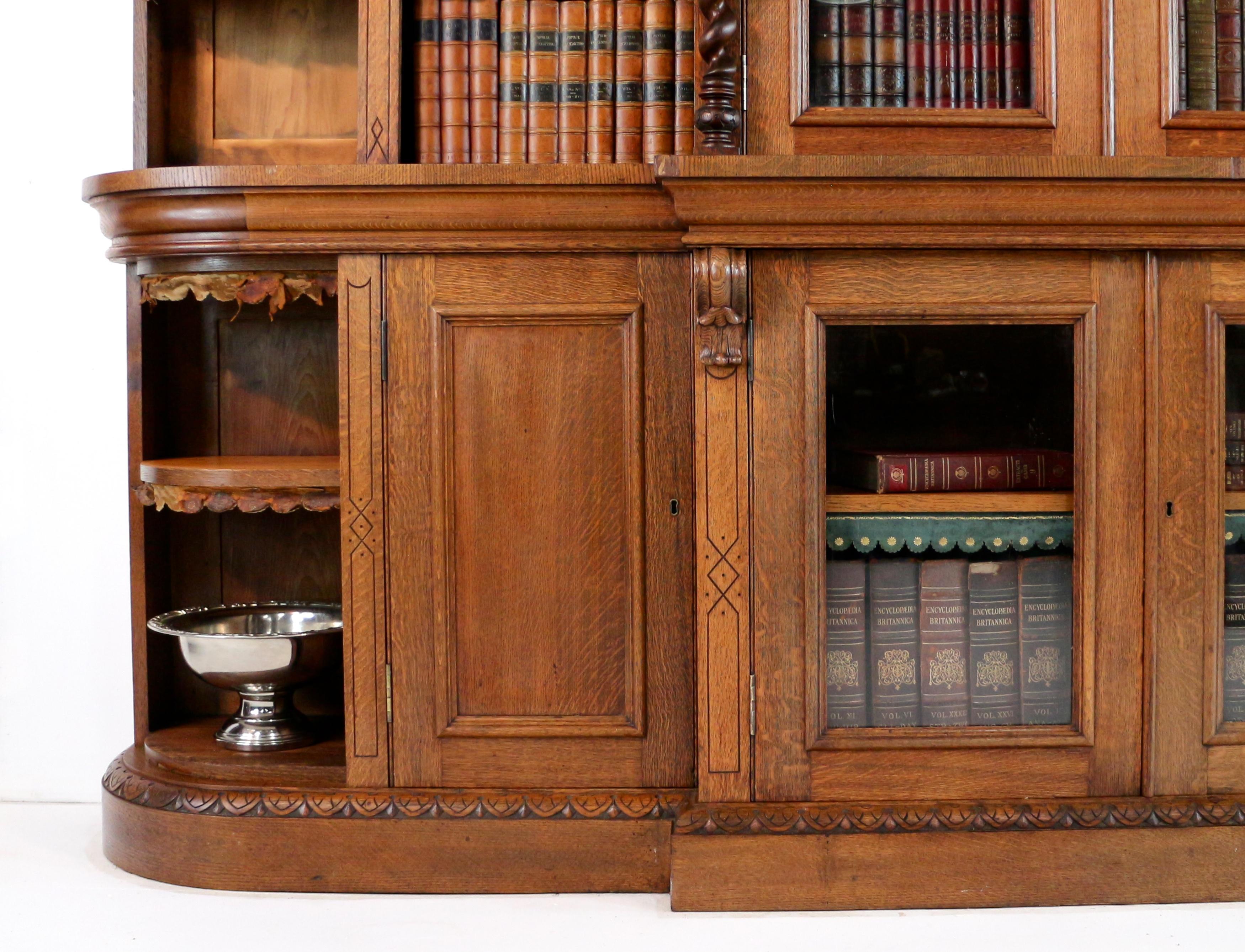 Antique Victorian Breakfront Oak Bookcase from Kellie Castle by Garnett & Sons In Good Condition In Glasgow, GB
