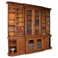 Antique Victorian Breakfront Oak Bookcase from Kellie Castle by Garnett & Sons