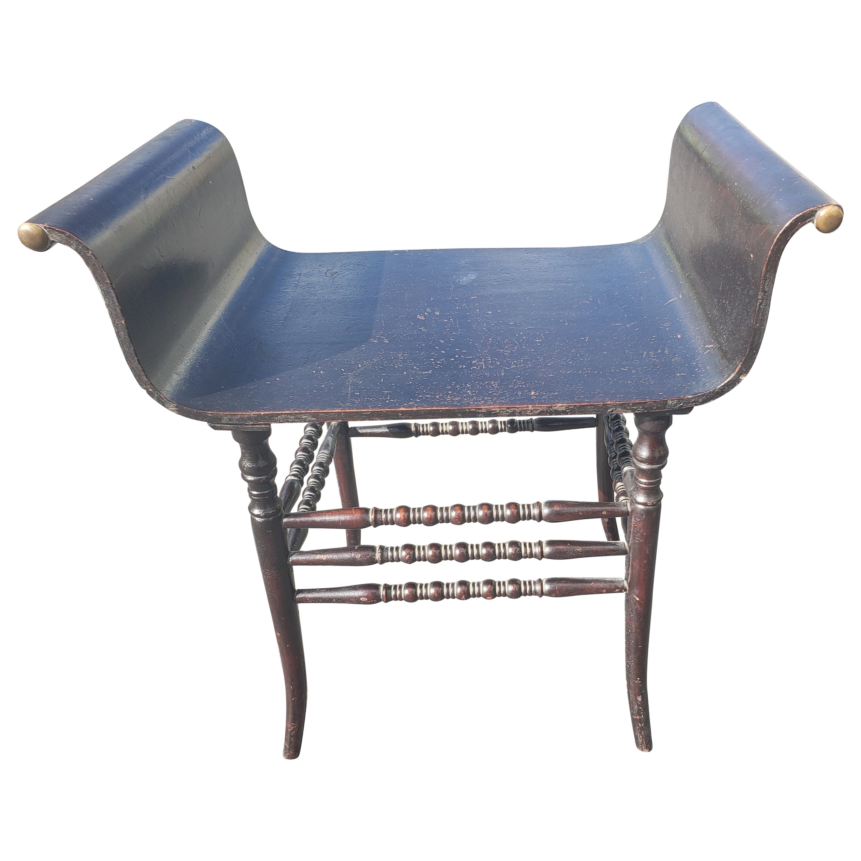 Antique Victorian brentwood vanity bench, stool,
Bobbin legs, Circa 1890s.
Measurements: 22.75