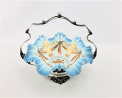 Antique Victorian Bride's or Bridal Basket with Hand-Painted Floral Decoration