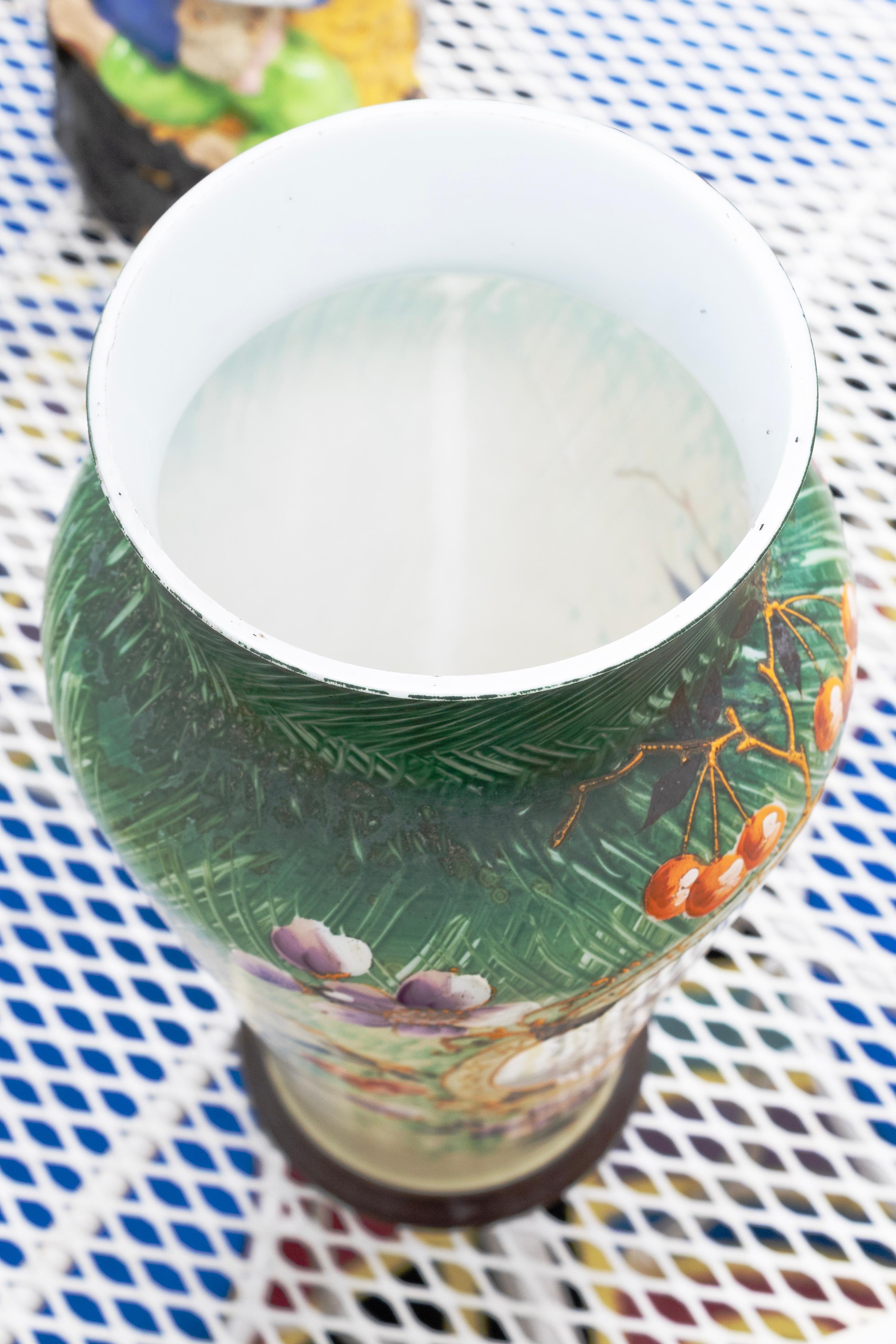 Vetro lattimo Antique Victorian Bristol - Glass Vase Hand Painted Portrait & Floral Design in vendita