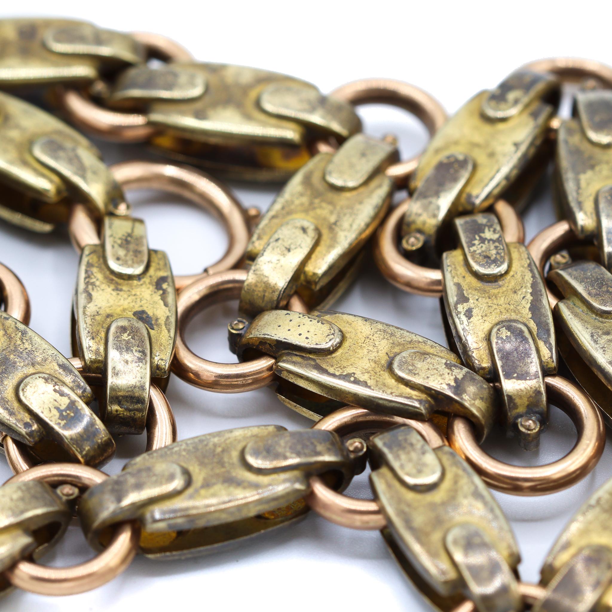 Women's Antique Victorian Bronze 18K Gold Heavy Link Chain Necklace For Sale