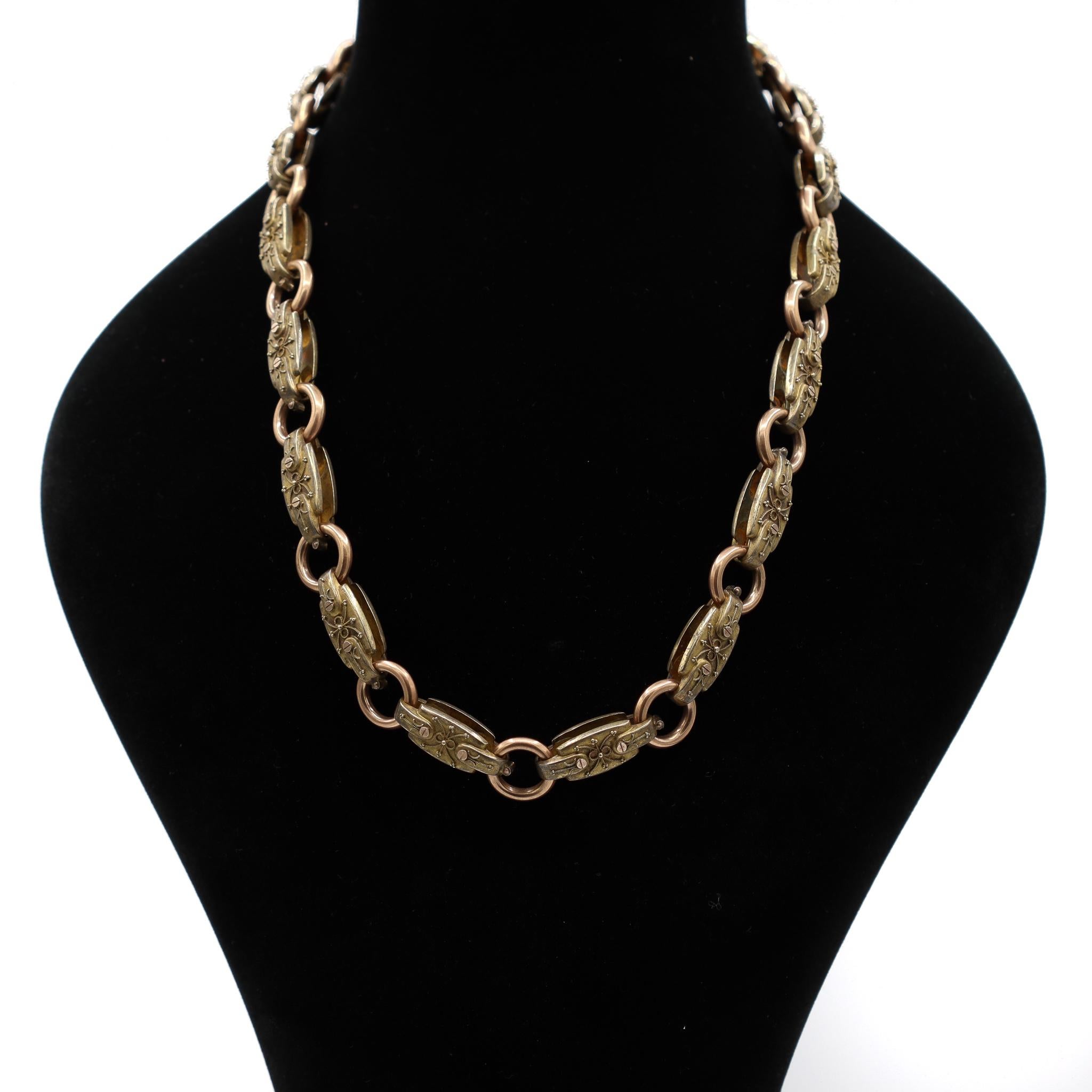 Collana antica vittoriana in bronzo e oro 18 carati con catena a maglie pesanti in vendita 1