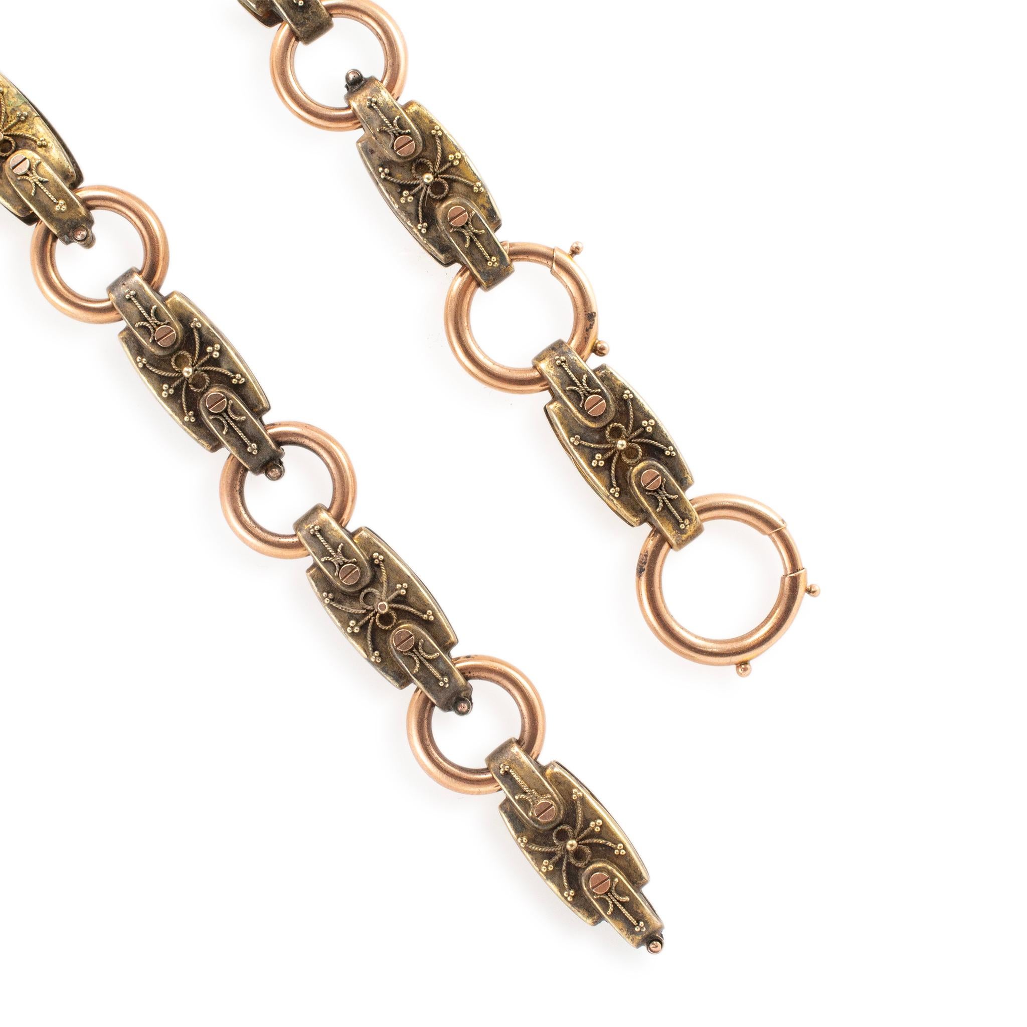Collana antica vittoriana in bronzo e oro 18 carati con catena a maglie pesanti In condizioni ottime in vendita a Houston, TX