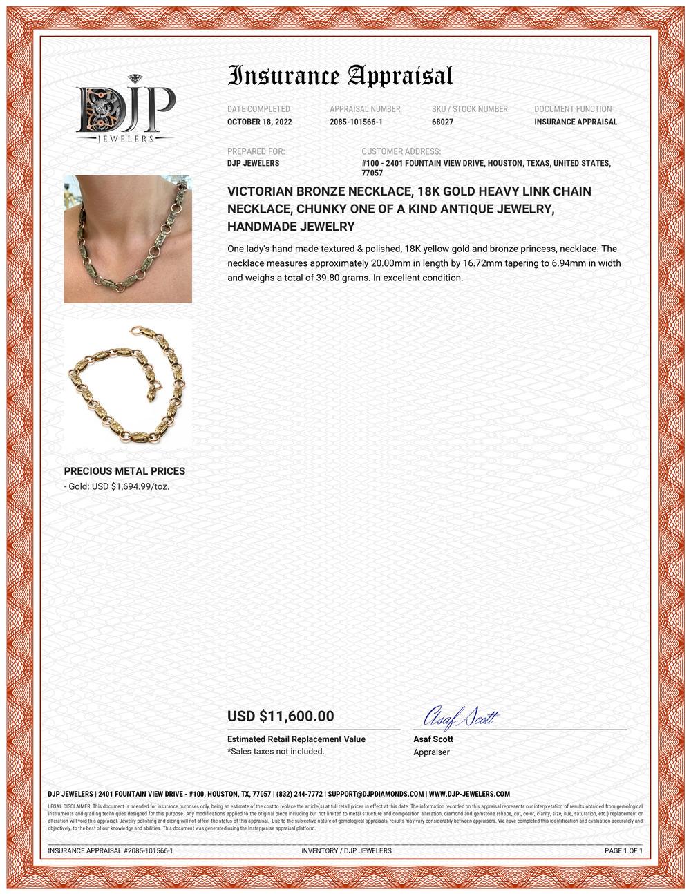 Collana antica vittoriana in bronzo e oro 18 carati con catena a maglie pesanti in vendita 4