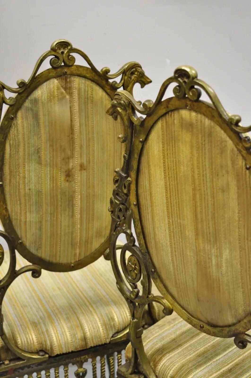 Antiche sedie da salotto vittoriane in bronzo e ottone in stile Oscar Bach - Coppia in vendita 2