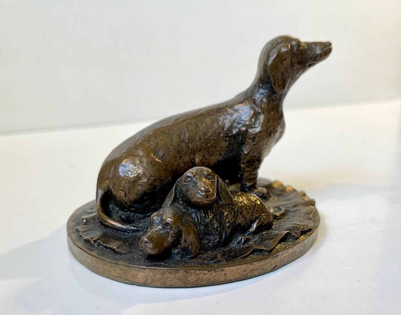 European Antique Victorian Bronze Dachshund with Puppies