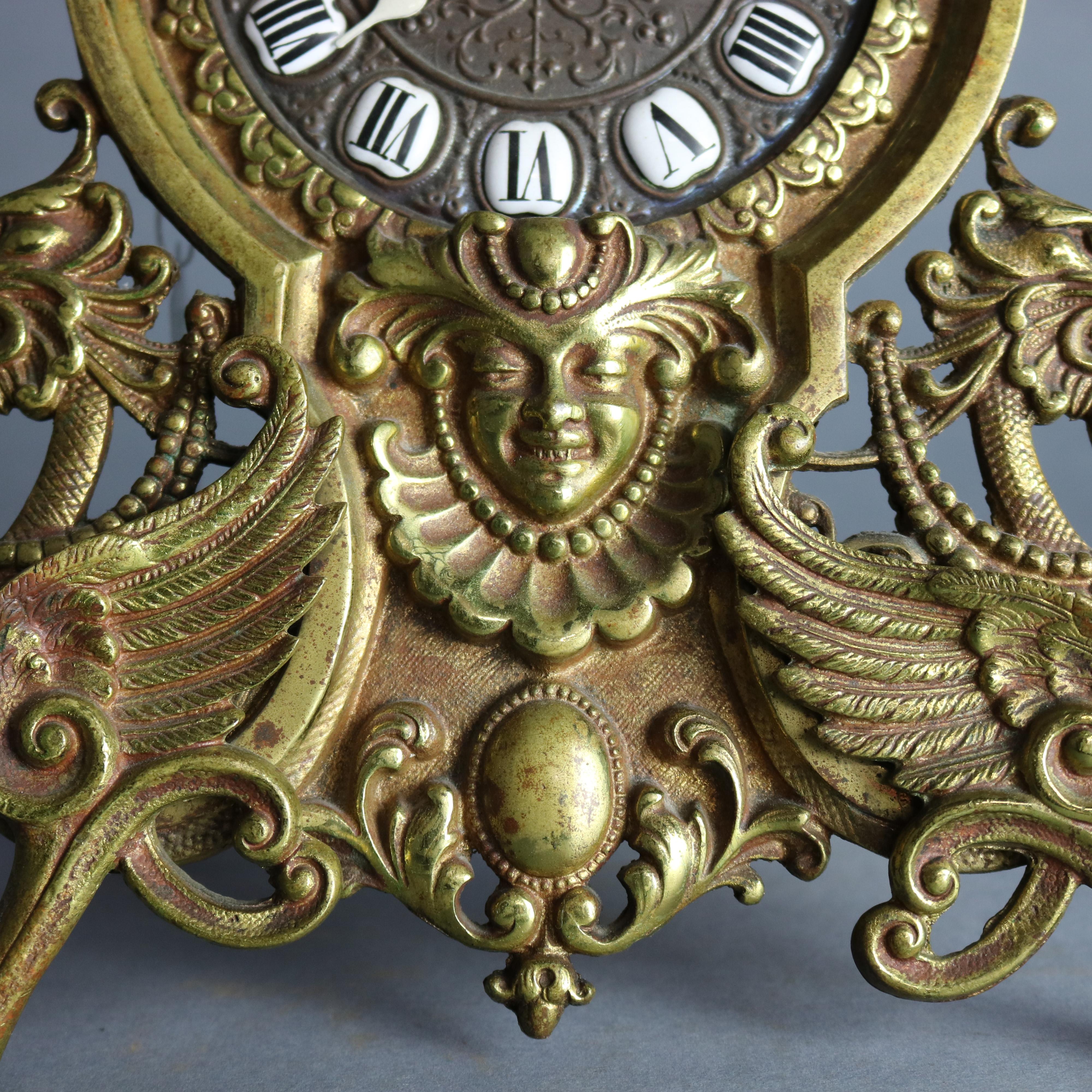 French Antique Victorian Bronze Figural Easel Back Desk Clock, Circa 1890